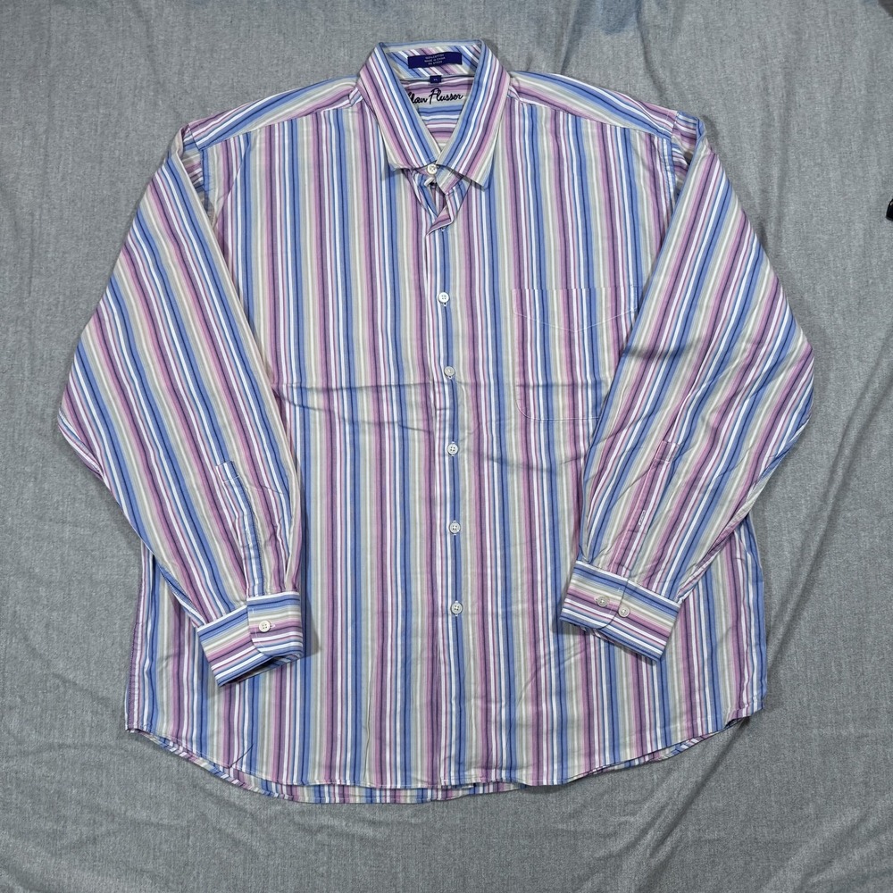 Alan Flusser Shirt Mens XL Striped Button Up Long Sleeve Pocket Dress Shirt